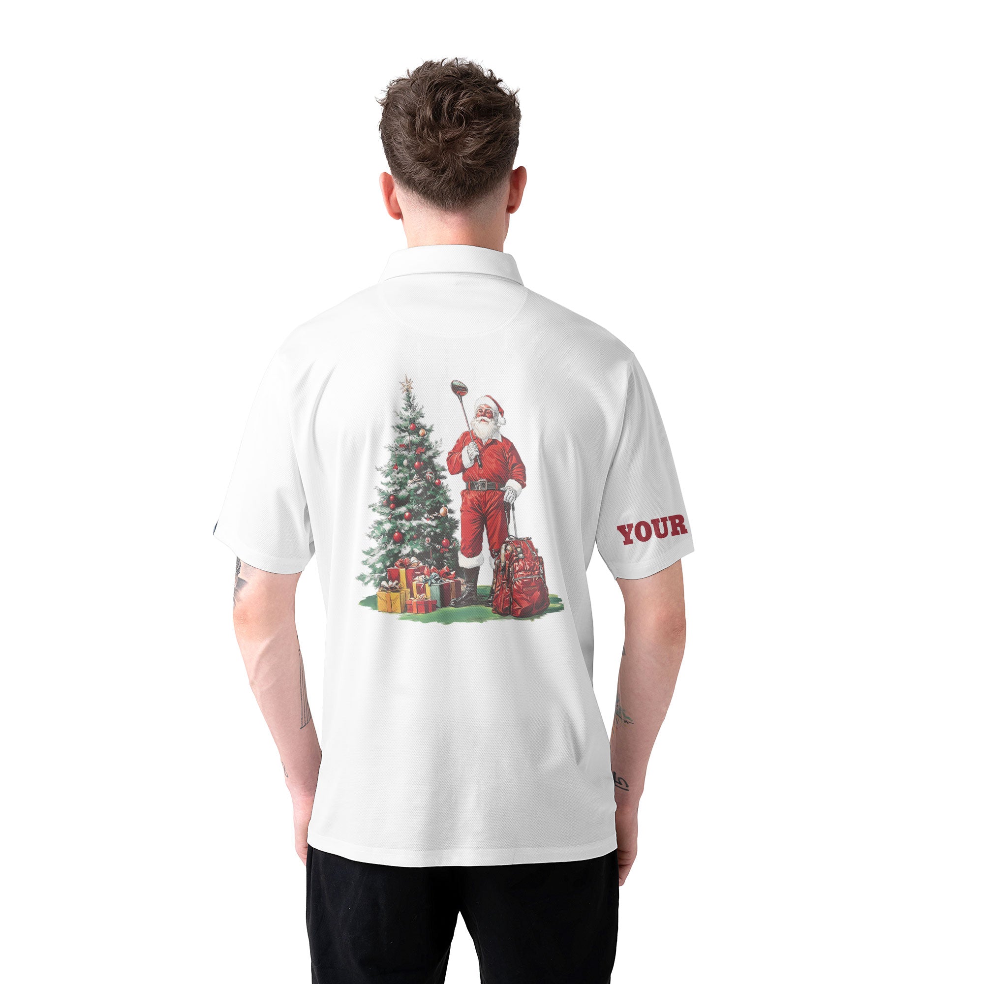 Santa Golfer Custom Name Men Polo Shirt