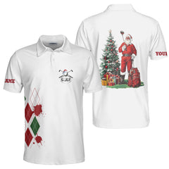 Santa Golfer Custom Name Men Polo Shirt