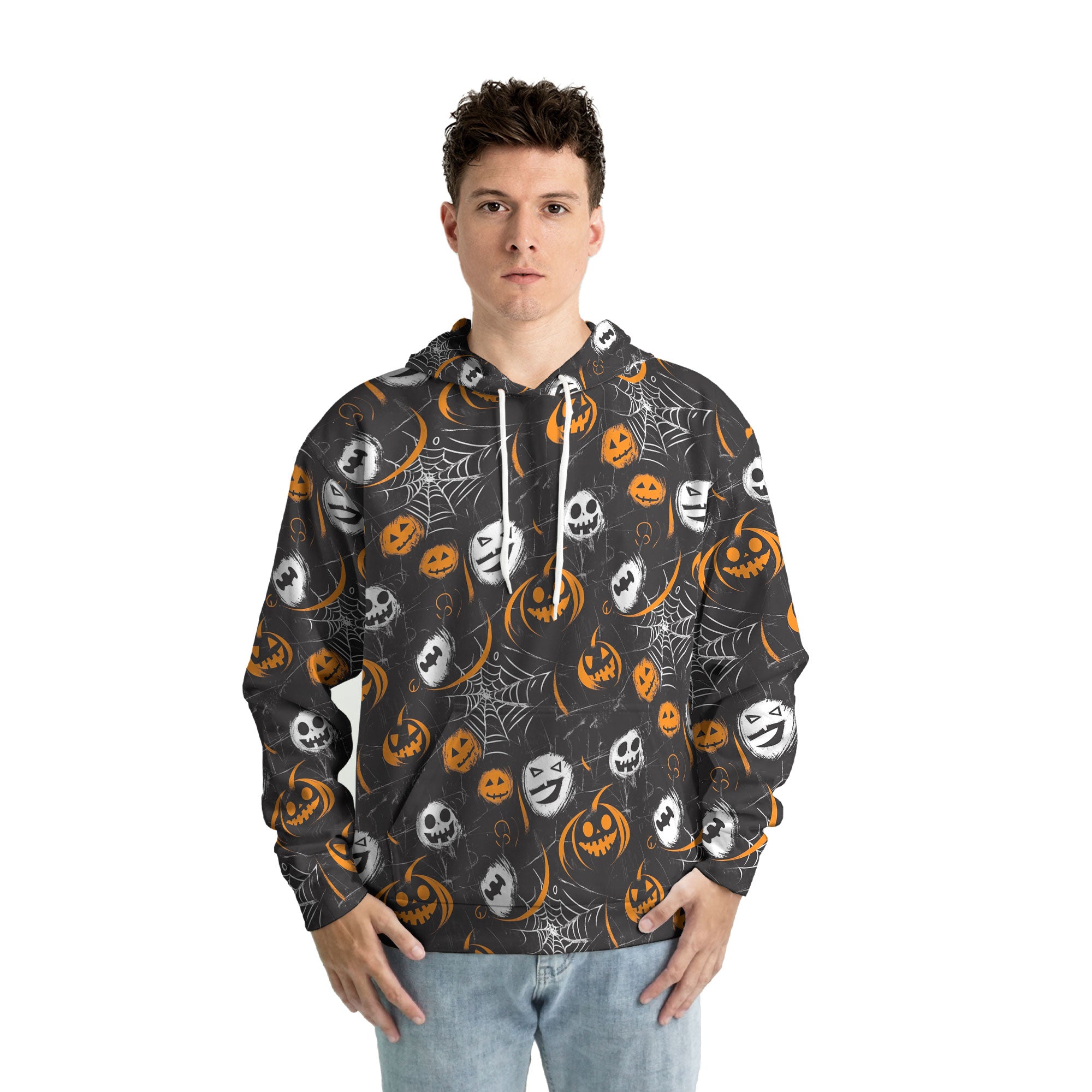 Scary Faces On Dark Halloween Seamless Pattern Hoodie - HYPERFAVOR