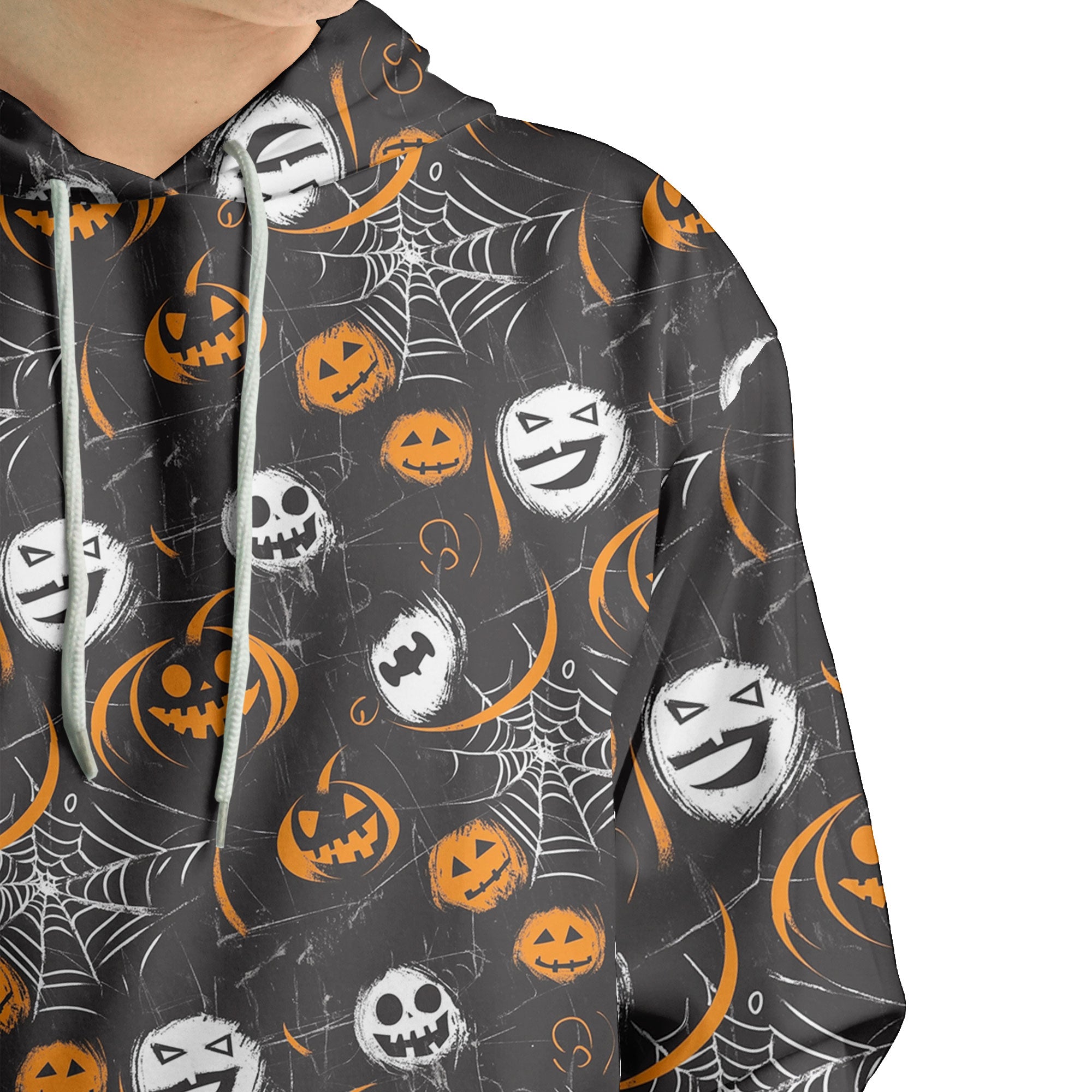 Scary Faces On Dark Halloween Seamless Pattern Hoodie - HYPERFAVOR