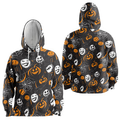 Scary Faces On Dark Halloween Seamless Pattern Hoodie - HYPERFAVOR