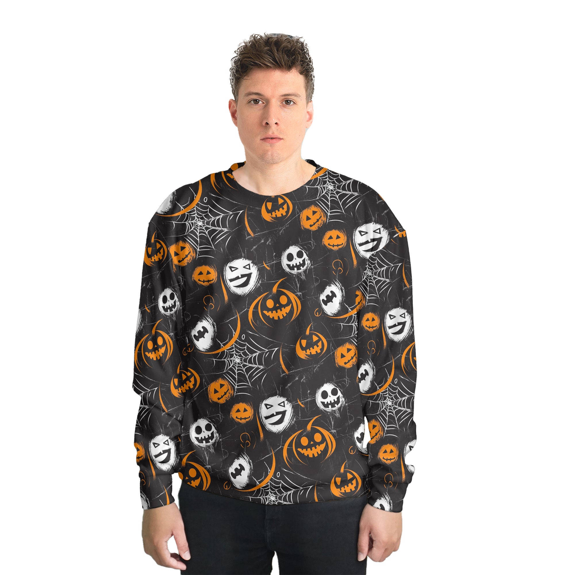 Scary Faces On Dark Halloween Seamless Pattern Sweatshirt - HYPERFAVOR