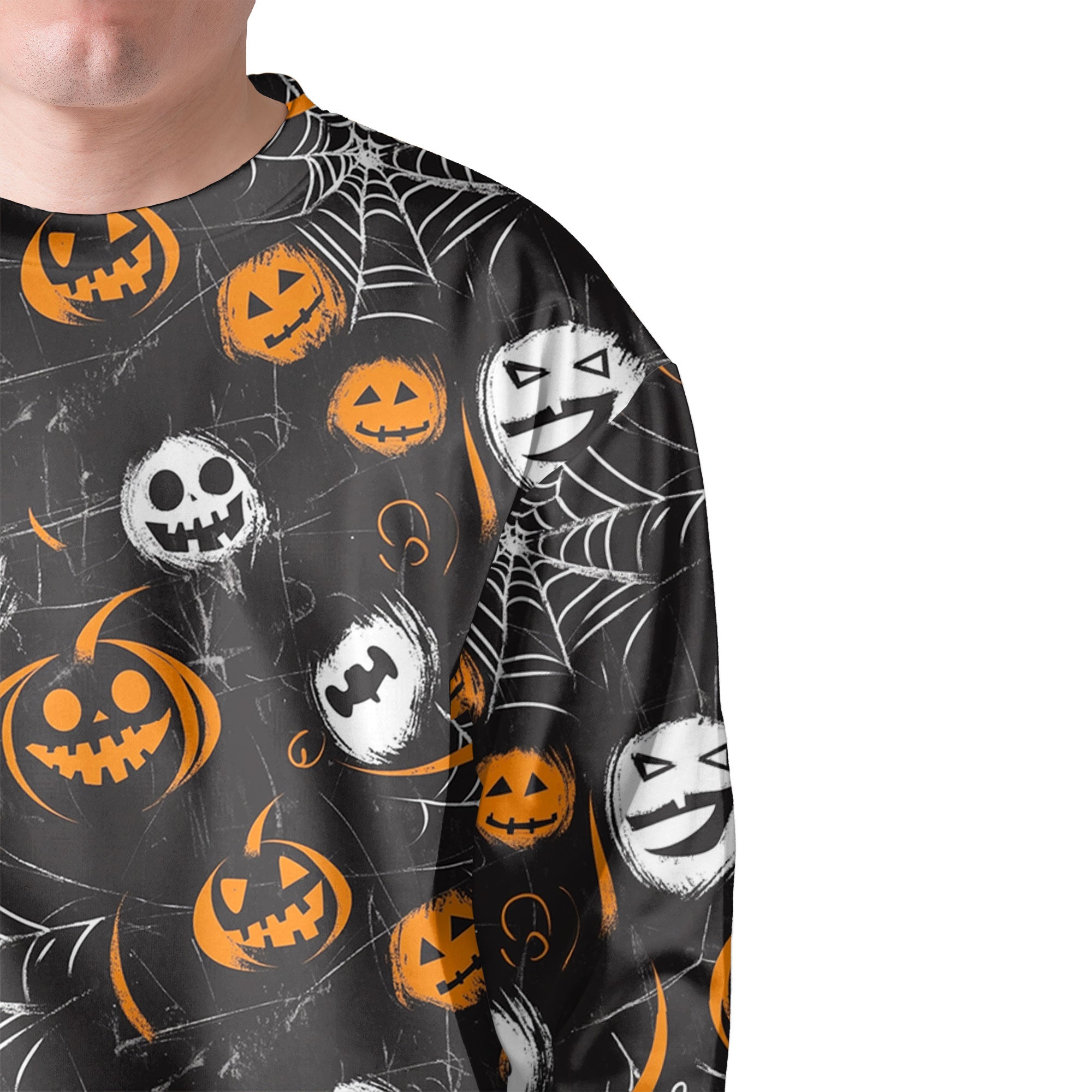 Scary Faces On Dark Halloween Seamless Pattern Sweatshirt - HYPERFAVOR