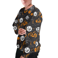 Scary Faces On Dark Halloween Seamless Pattern Sweatshirt - HYPERFAVOR