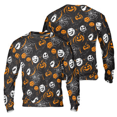 Scary Faces On Dark Halloween Seamless Pattern Sweatshirt - HYPERFAVOR