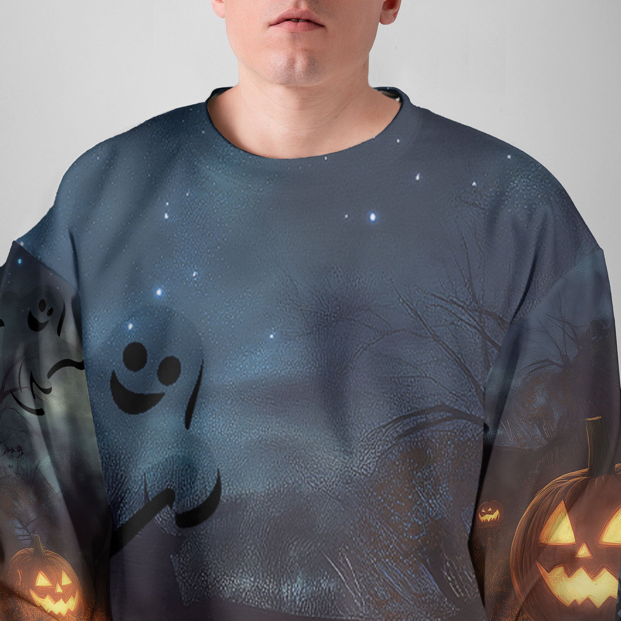 Scary Ghost Pumpkins In Midnight Halloween Sweatshirt - HYPERFAVOR