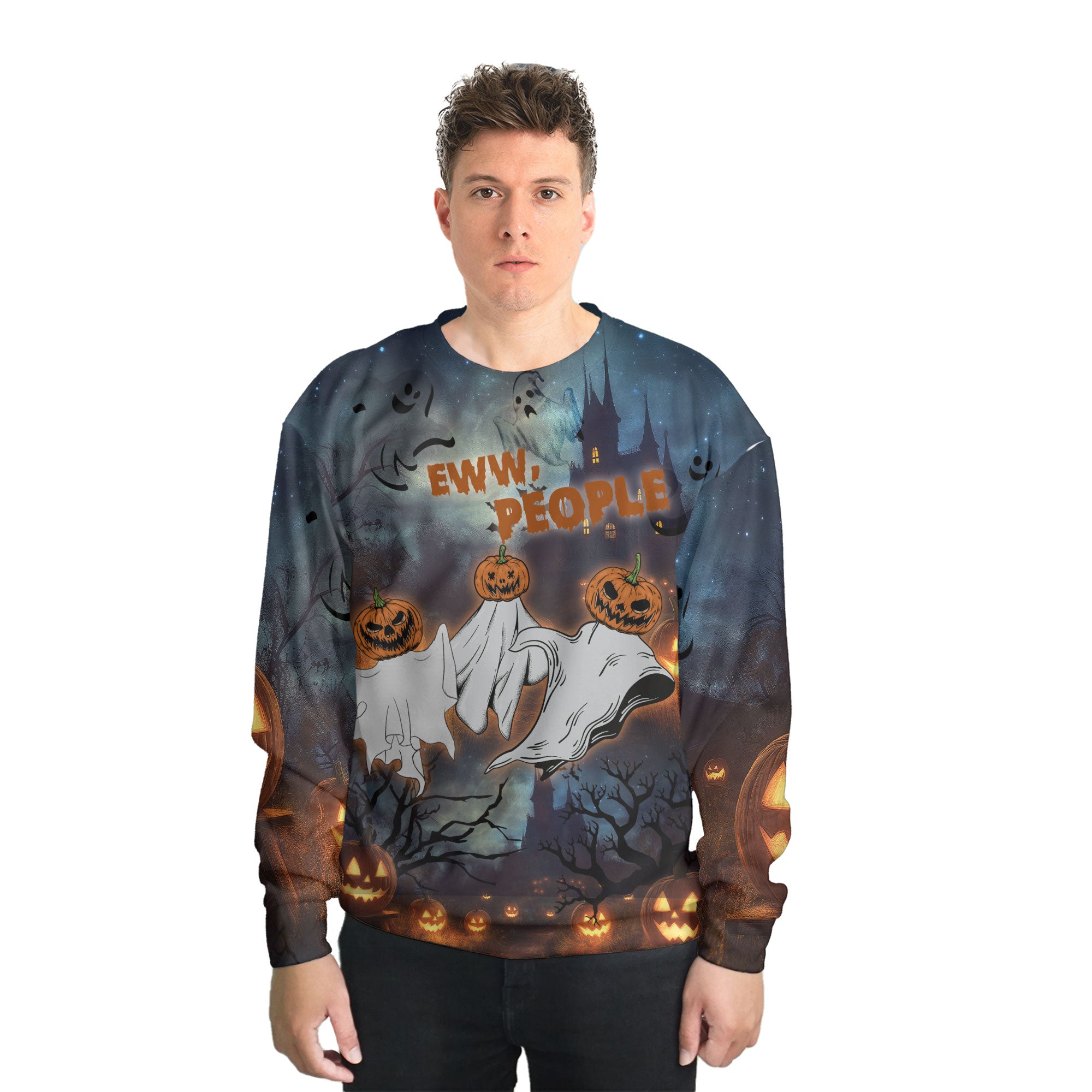 Scary Ghost Pumpkins In Midnight Halloween Sweatshirt - HYPERFAVOR