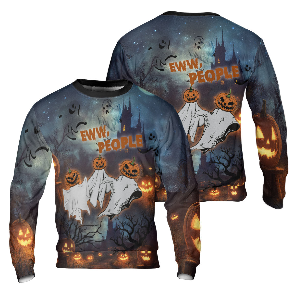 Scary Ghost Pumpkins In Midnight Halloween Sweatshirt - HYPERFAVOR