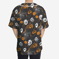 Scary Faces On Dark Halloween Seamless Pattern Baseball Jersey - HYPERFAVOR