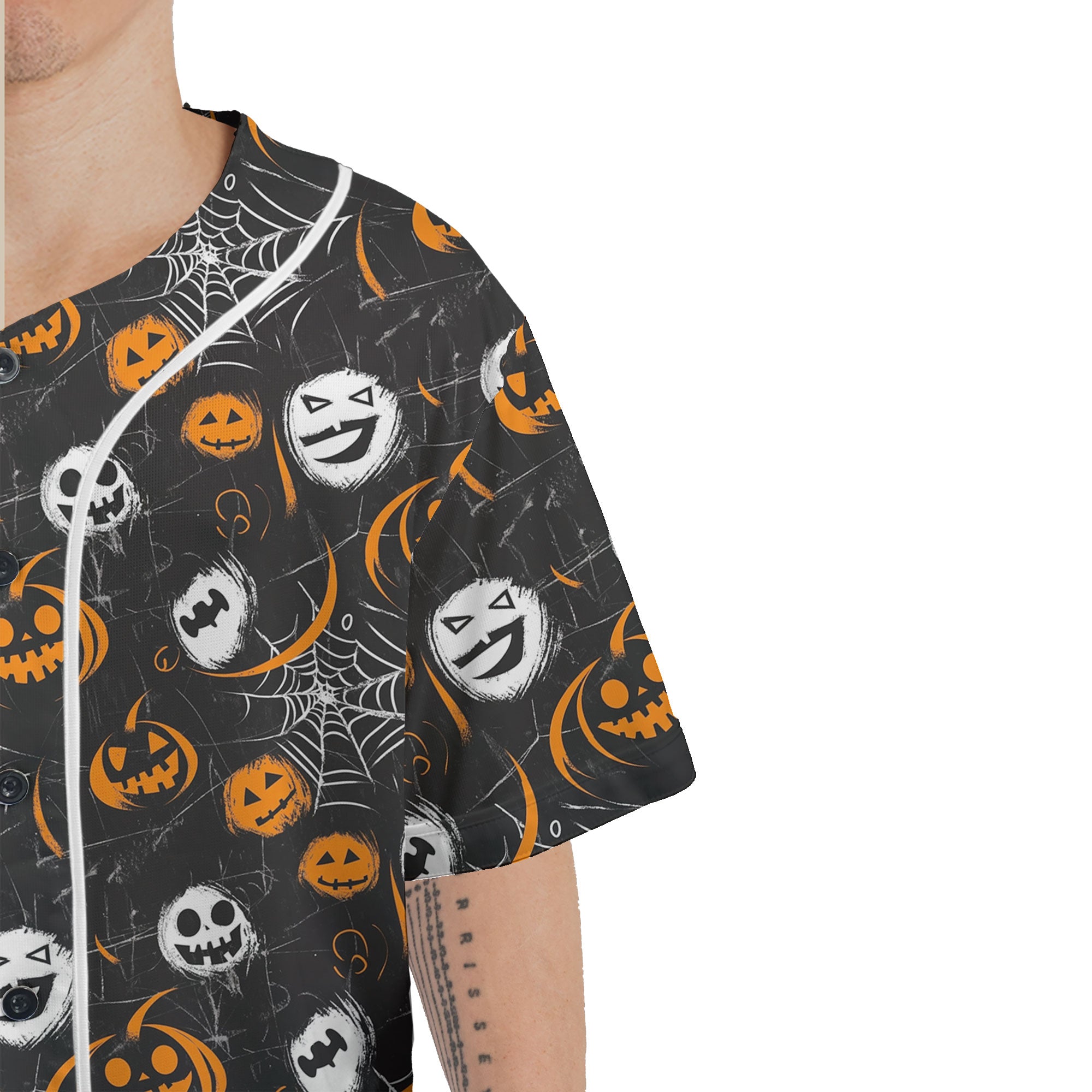 Scary Faces On Dark Halloween Seamless Pattern Baseball Jersey - HYPERFAVOR