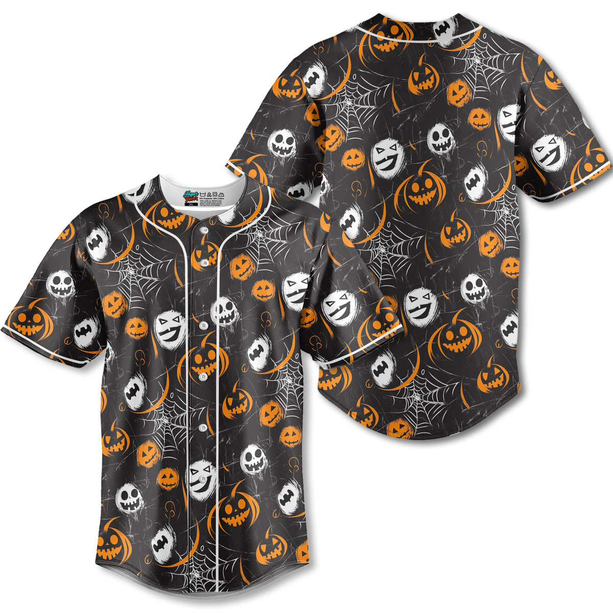 Scary Faces On Dark Halloween Seamless Pattern Baseball Jersey - HYPERFAVOR