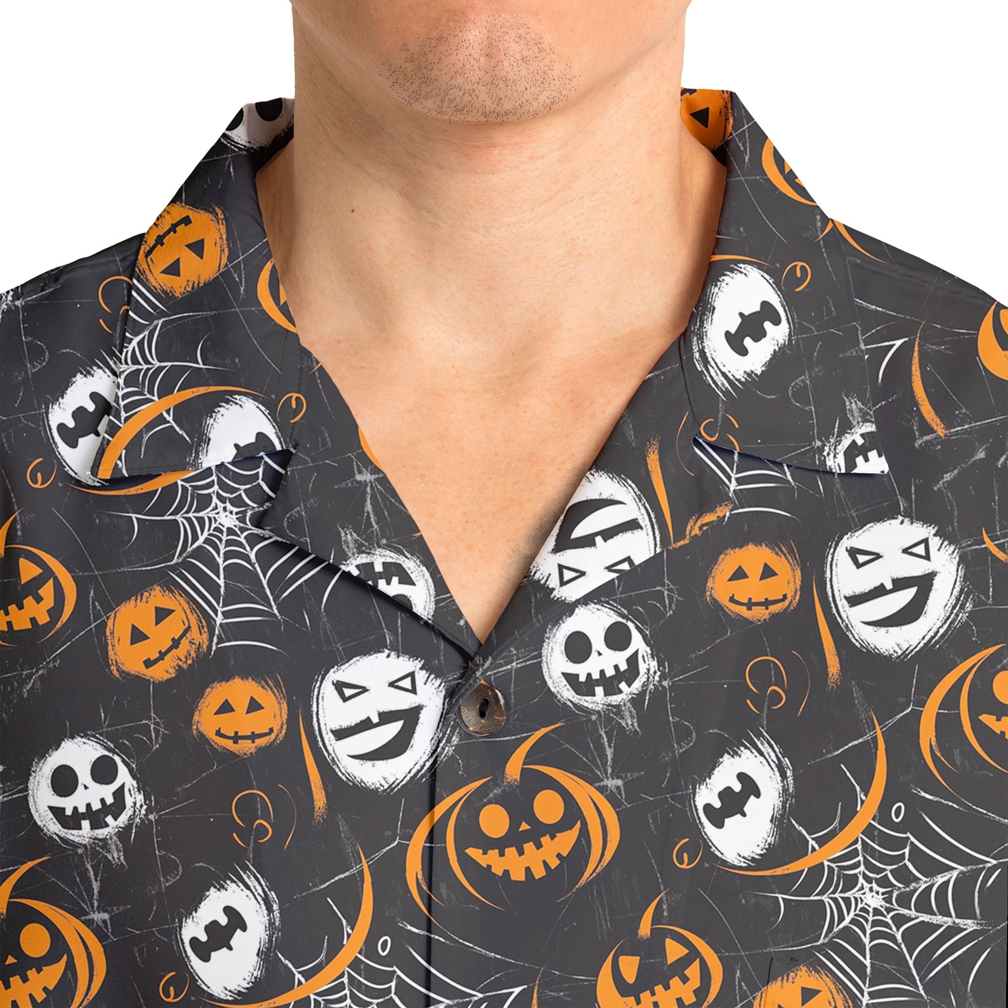 Scary Faces On Dark Halloween Seamless Pattern Hawaiian Shirt - HYPERFAVOR