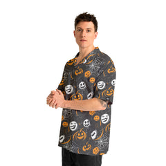 Scary Faces On Dark Halloween Seamless Pattern Hawaiian Shirt - HYPERFAVOR