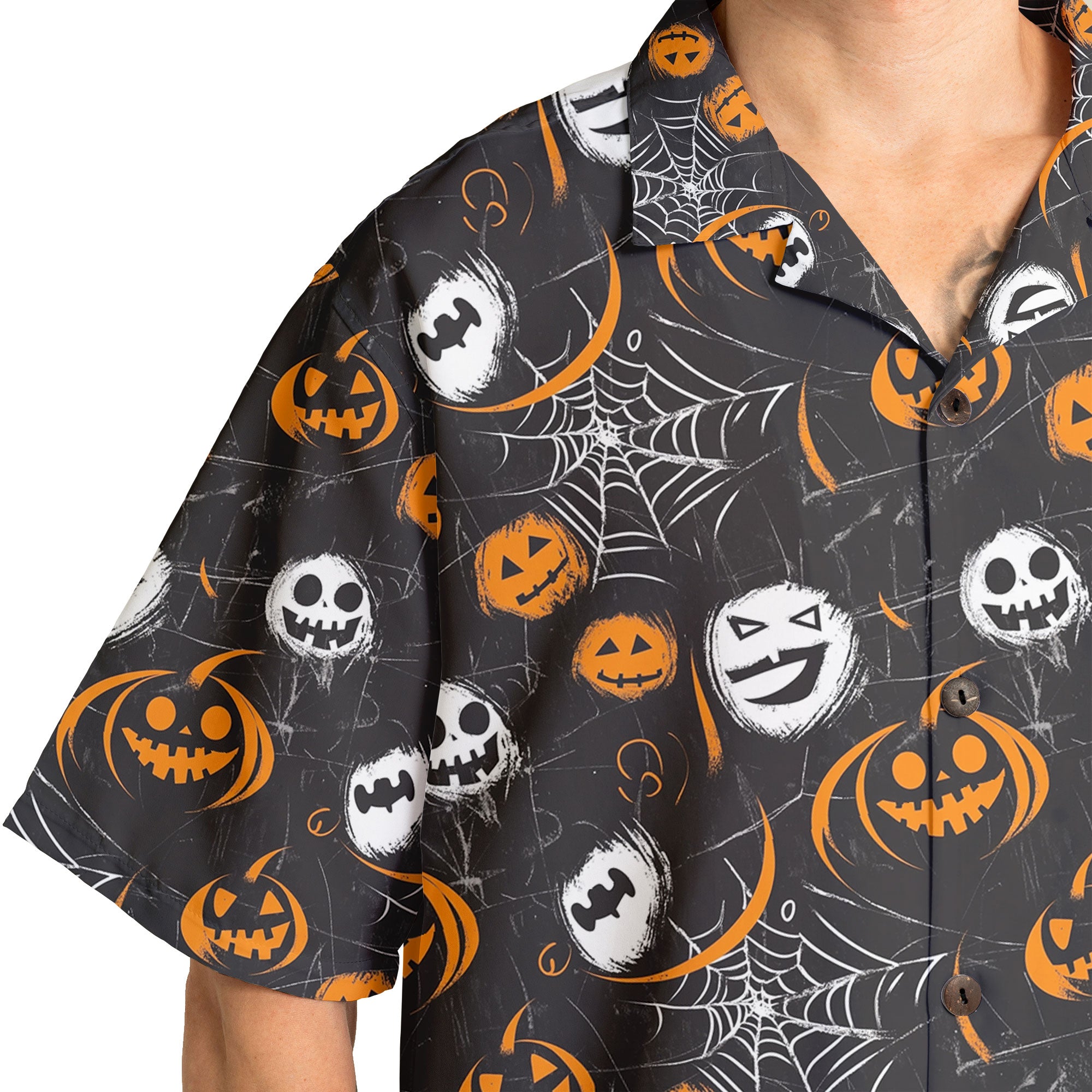 Scary Faces On Dark Halloween Seamless Pattern Hawaiian Shirt - HYPERFAVOR