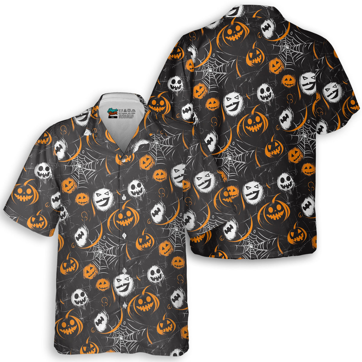 Scary Faces On Dark Halloween Seamless Pattern Hawaiian Shirt - HYPERFAVOR