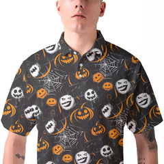 Scary Faces On Dark Halloween Seamless Pattern Men Polo Shirt - HYPERFAVOR