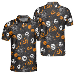 Scary Faces On Dark Halloween Seamless Pattern Men Polo Shirt - HYPERFAVOR