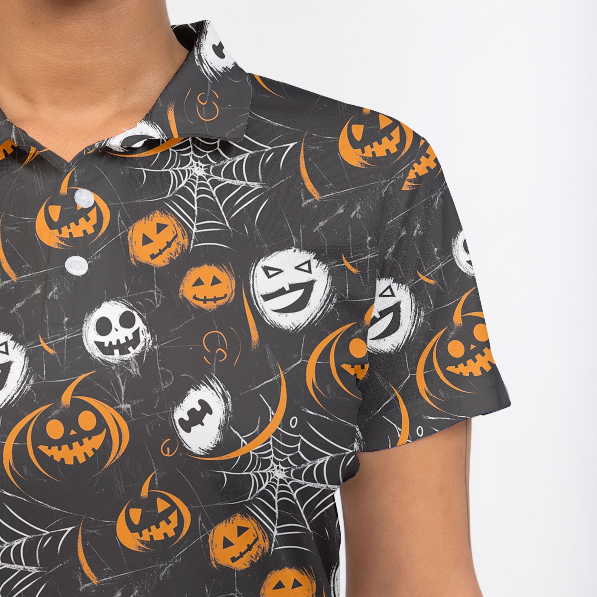 Scary Faces On Dark Halloween Seamless Pattern Women Polo Shirt - HYPERFAVOR