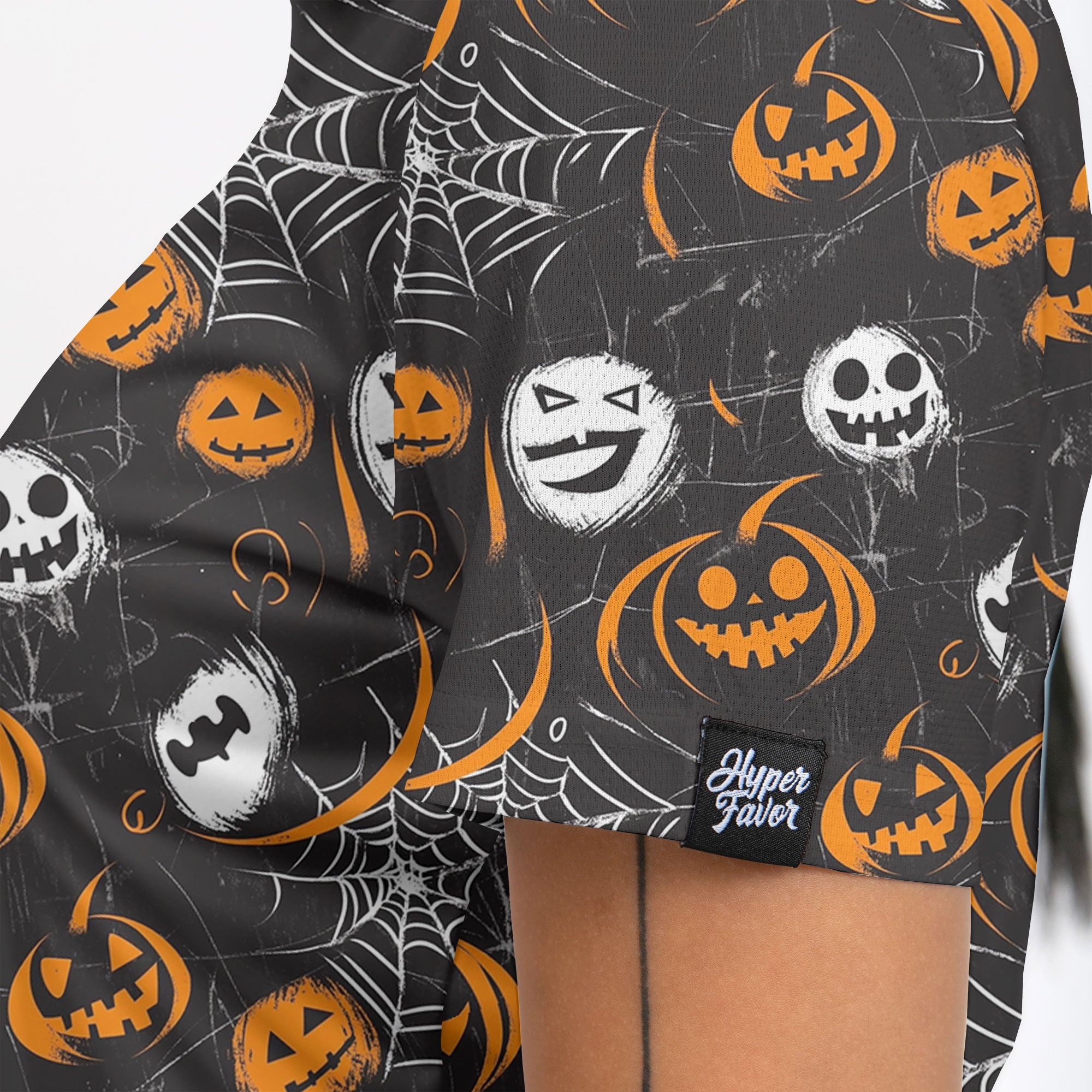 Scary Faces On Dark Halloween Seamless Pattern Women Polo Shirt - HYPERFAVOR