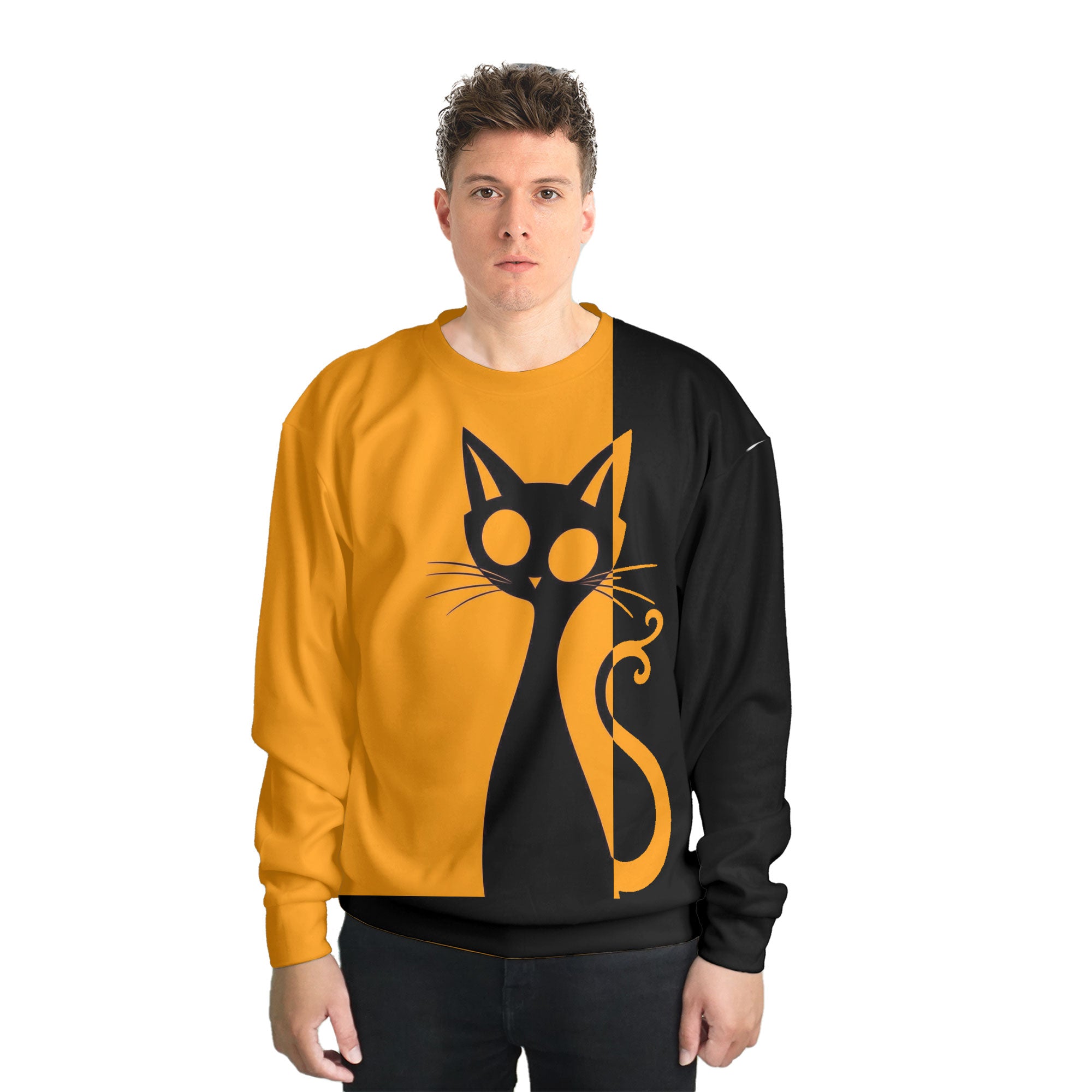 Single Silhouette Cat Halloween Sweatshirt - HYPERFAVOR