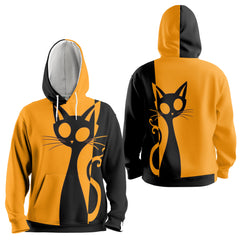 Single Silhouette Cat Halloween Hoodie - HYPERFAVOR