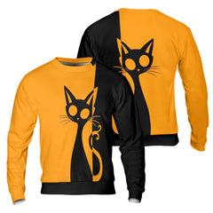 Single Silhouette Cat Halloween Sweatshirt - HYPERFAVOR