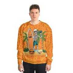 Skeleton Surfing Orange Halloween Ghost Pumpkins Sweatshirt - HYPERFAVOR