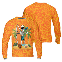 Skeleton Surfing Orange Halloween Ghost Pumpkins Sweatshirt - HYPERFAVOR