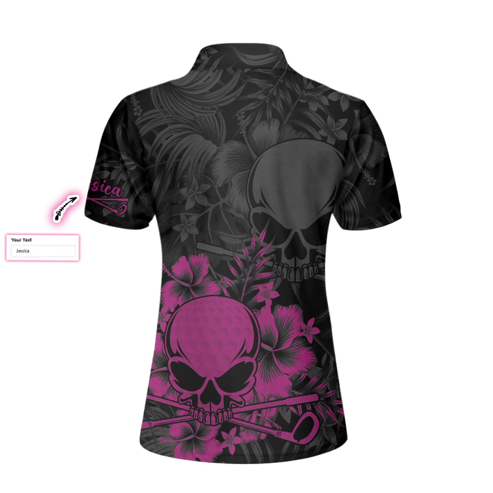 Skull Girl Flower Pattern Custom Short Sleeve Women Polo Shirt, Skull Girl Flower Pattern Custom Golf Shirt