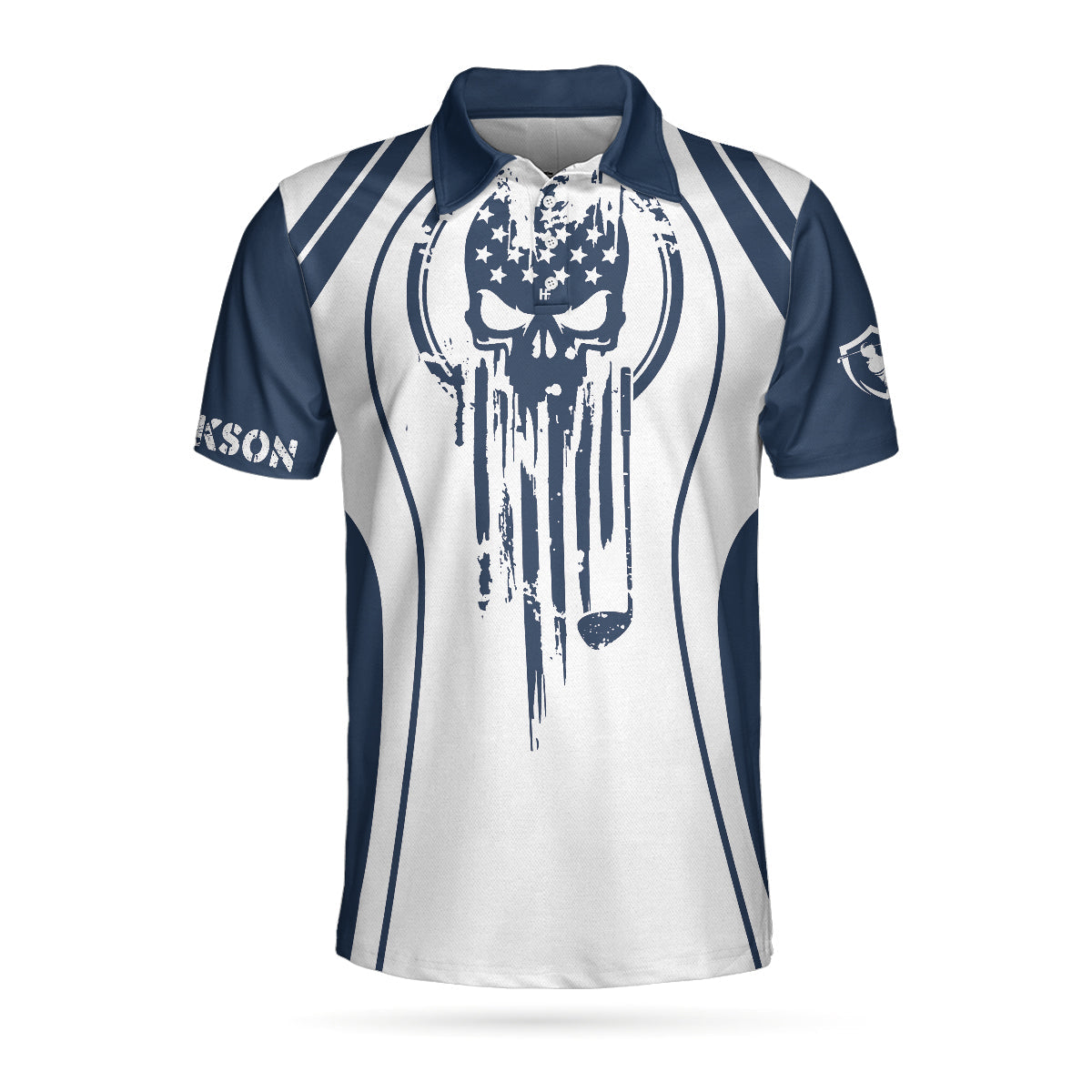 Skull Golf Shirt For Men Custom Polo Shirt, Personalized Skull American Flag Golf Polo Shirt