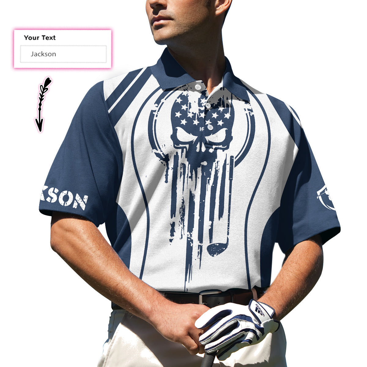 Skull Golf Shirt For Men Custom Polo Shirt, Personalized Skull American Flag Golf Polo Shirt