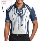 Skull Golf Shirt For Men Custom Polo Shirt, Personalized Skull American Flag Golf Polo Shirt