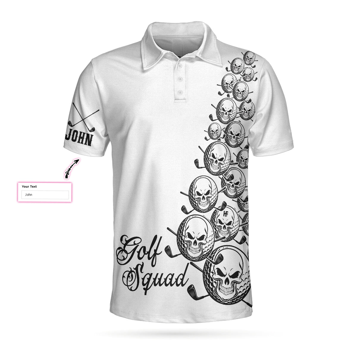 Skull Golfer Custom Polo Shirt, White Golf Squad Shirt, Personalized Golf Shirt For Men