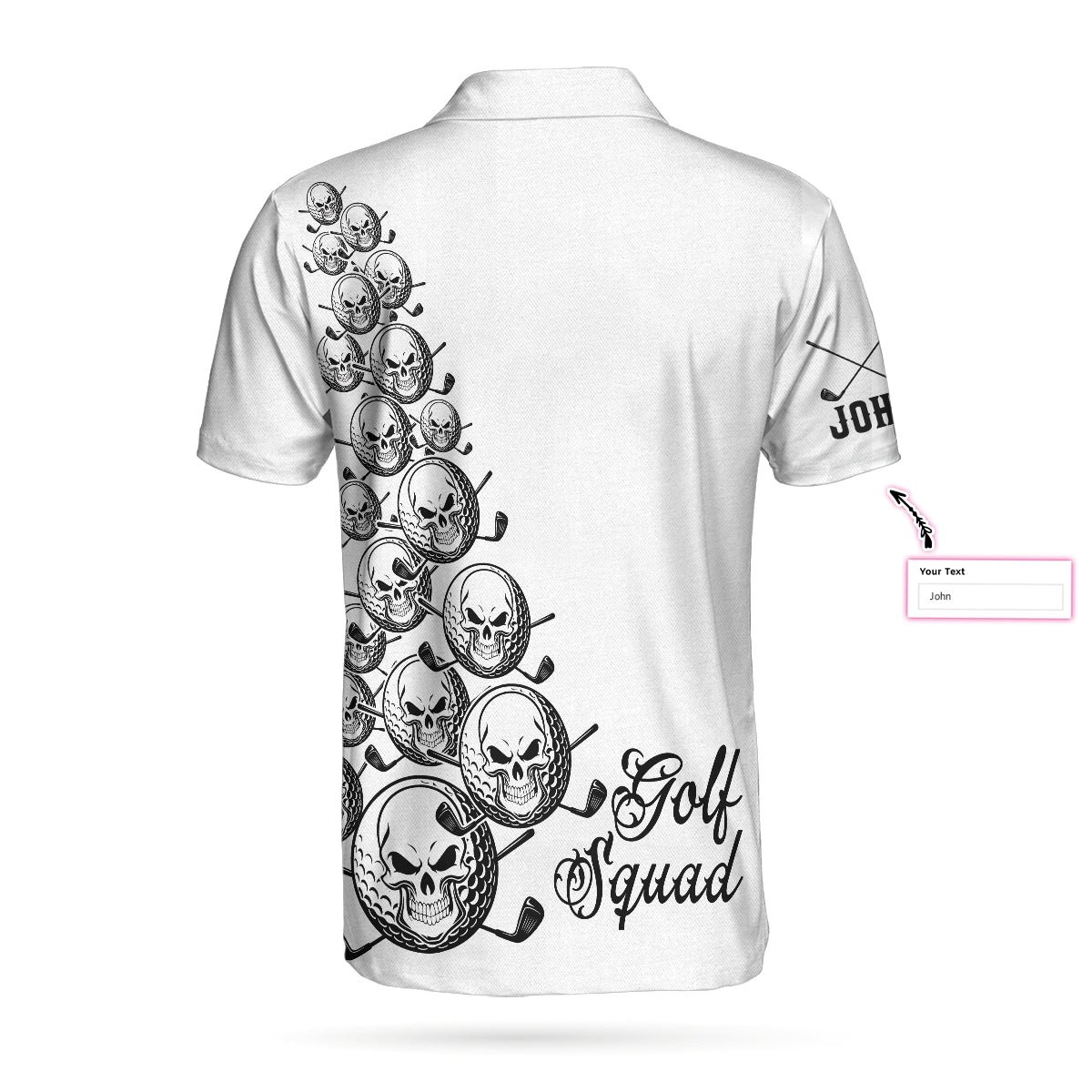 Skull Golfer Custom Polo Shirt, White Golf Squad Shirt, Personalized Golf Shirt For Men
