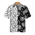 Skull On Fire With Steel Barbed Wire Skull Hawaiian Shirt, Black And White Skull Shirt For Men And Women