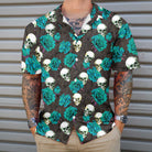 Skulls & Rose Branches Hawaiian Shirt, Blue Roses And Gothic Skull Shirt For Men And Women