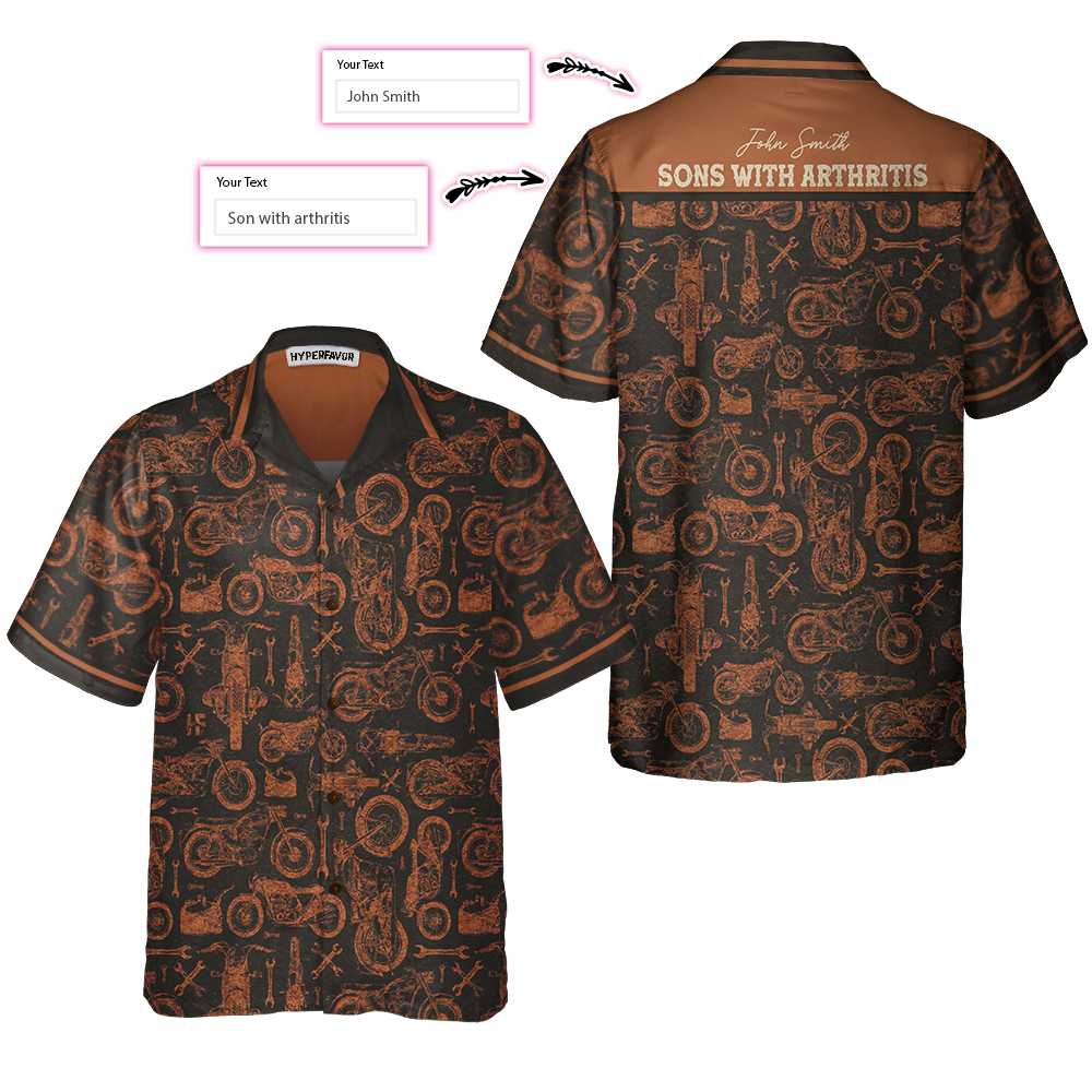 Son With Arthritis Vintage Pattern Motorcycle Custom Hawaiian Shirt, Personalized Gift For Bikers