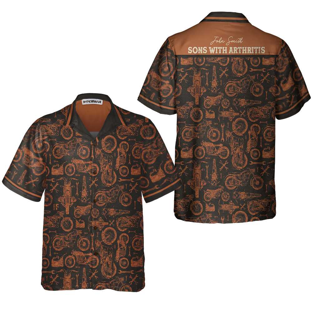 Son With Arthritis Vintage Pattern Motorcycle Custom Hawaiian Shirt, Personalized Gift For Bikers