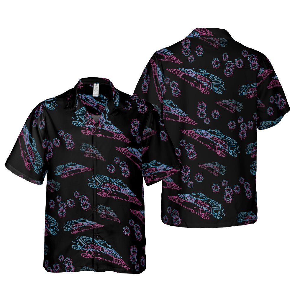 Spaceship Line Color Hawaiian Shirt - HYPERFAVOR