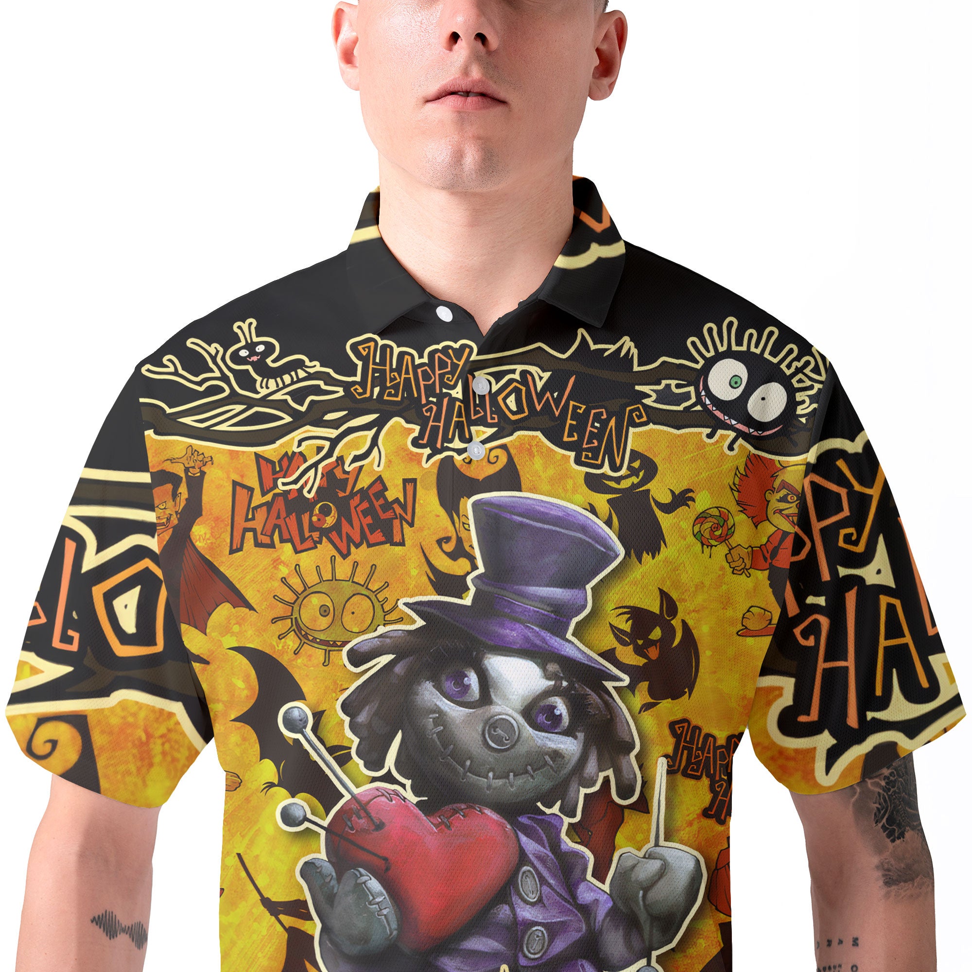 Spooky Halloween Illustration Doll Polo Shirt - HYPERFAVOR