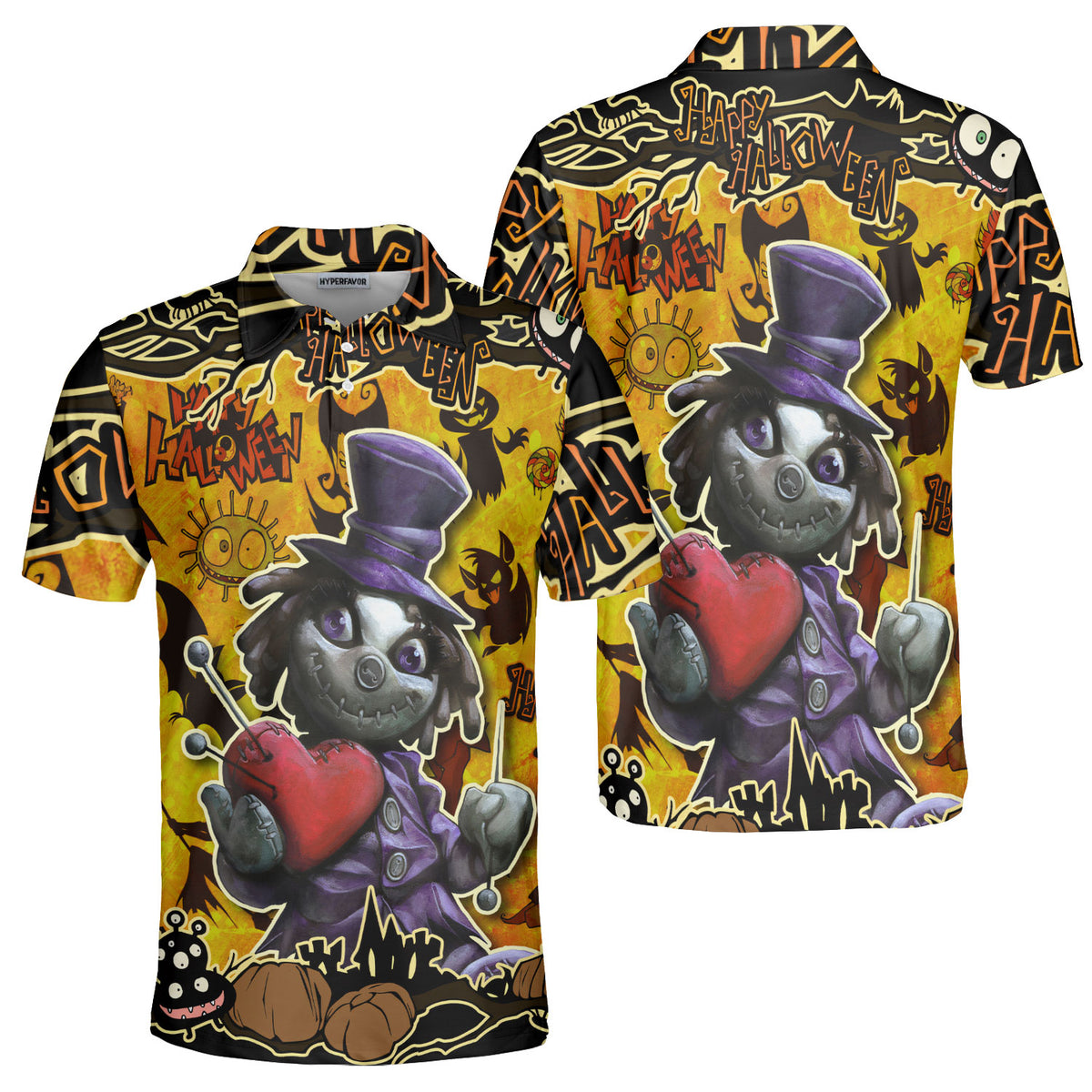 Spooky Halloween Illustration Doll Polo Shirt - HYPERFAVOR