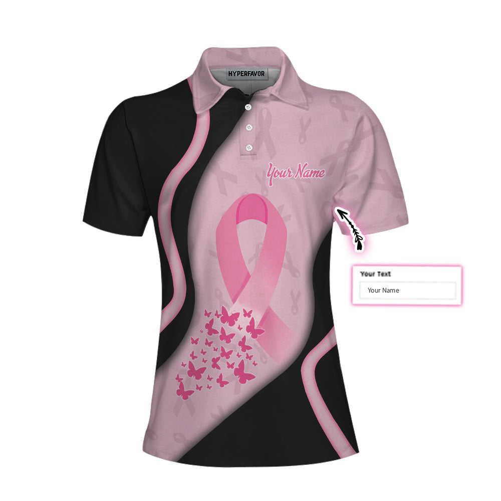 Strong AF Breast Cancer Warrior Custom Short Sleeve Women Polo Shirt, Personalized Pink Breast Cancer Awareness Shirt For Ladies