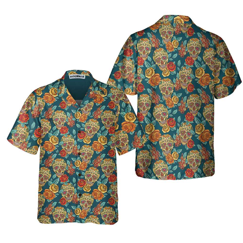 Sugar Skull Dead Day Hawaiian Shirt, Vintage Floral Mexican Skull Shirt, Unique Day Of The Dead Gift