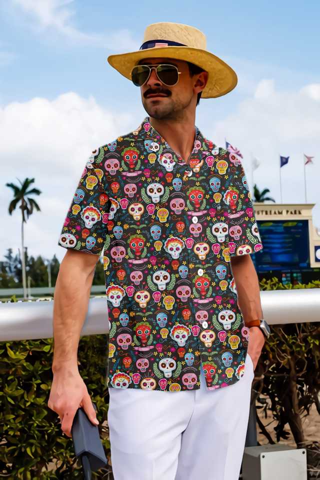 Sugar Skull Pattern Dia De Los Muertos Hawaiian Shirt, Mexican Sugar Shirt, Best Day Of The Dead Gift
