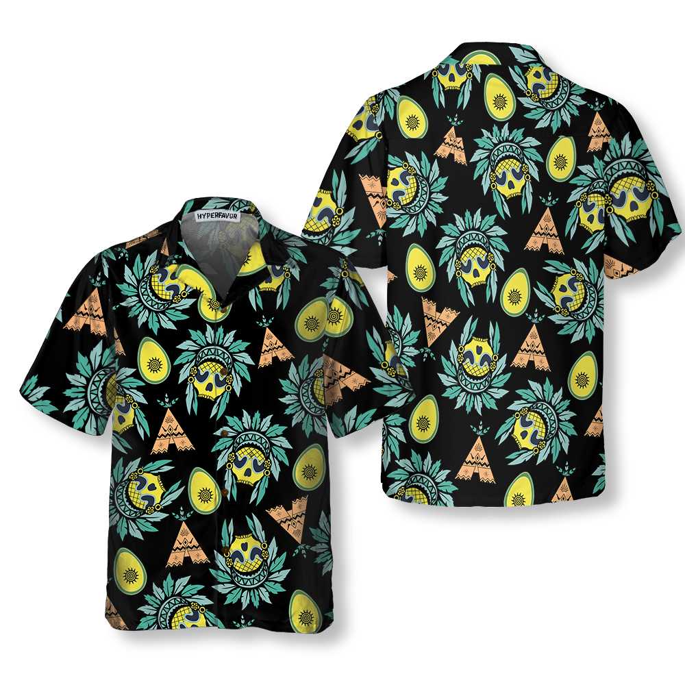 Summer Pineapple Native American Skull Hawaiian Shirt, Tribal American Indian Skull Shirt For Men And Women