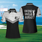 Swing Swear Repeat Custom Short Sleeve Women Polo Shirt, Black And White Golf Shirt For Female Players - Hyperfavor