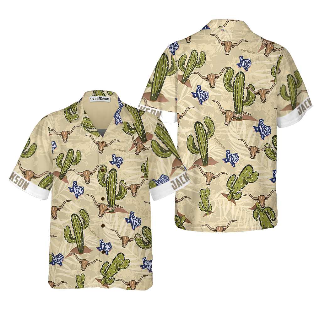 Texas Longhorn Cactus Custom Hawaiian Shirt, Unique Texas Shirt For Texas Lovers