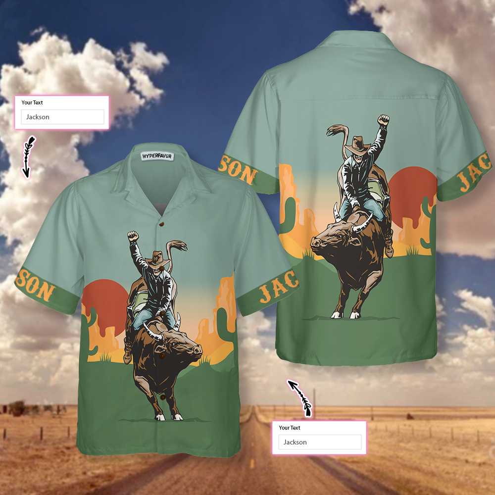 Texas Sunset Cactus Longhorn Custom Hawaiian Shirt, Unique Texas Cowboy Shirt, Best Texans Gift Idea