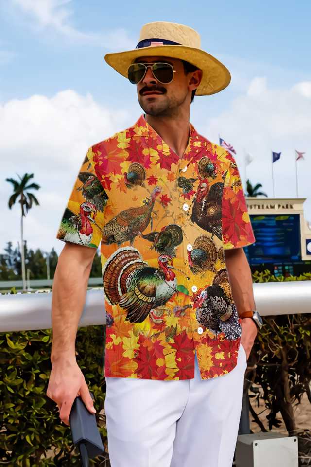 Thanksgiving Turkey Wishbone Hawaiian Shirt, Fall Leaves And Gobble Shirt, Best Gift For Thanksgiving Day
