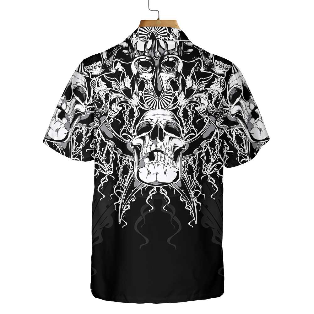 The Celtic Warrior Viking Hawaiian Shirt, Black And White Celtic Skull Viking Shirt